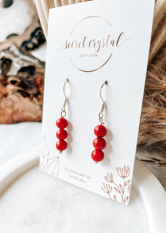 Red Coral Triple Earring