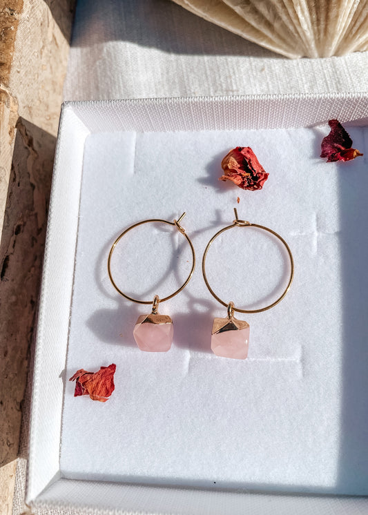 Rose Quartz Hoops