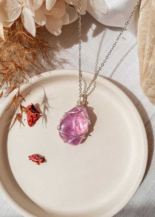 Amethyst Aura Wire Wrapped Necklace