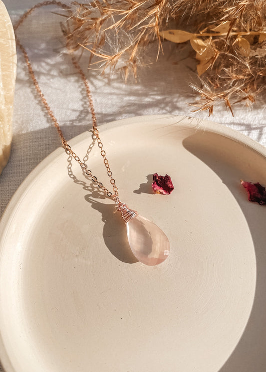 Rose Quartz Faceted Drop Necklace