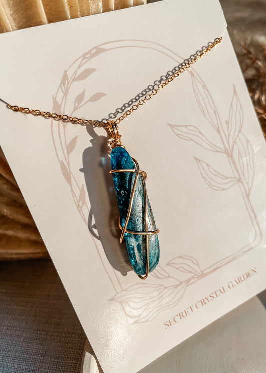 Kyanite Gold Wire Wrapped Necklace