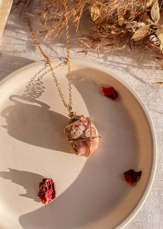 Rhodochrosite Wire Wrapped Necklace