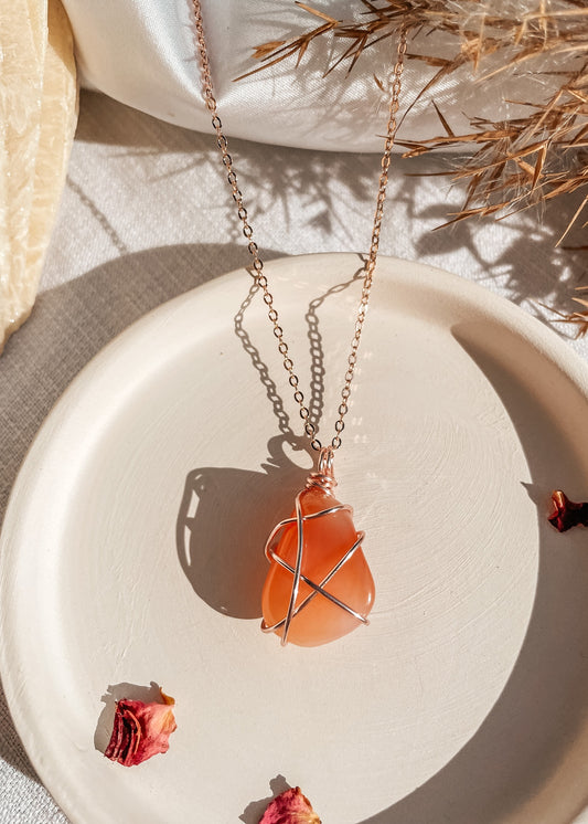 Apricot Agate Wire Wrapped Necklace