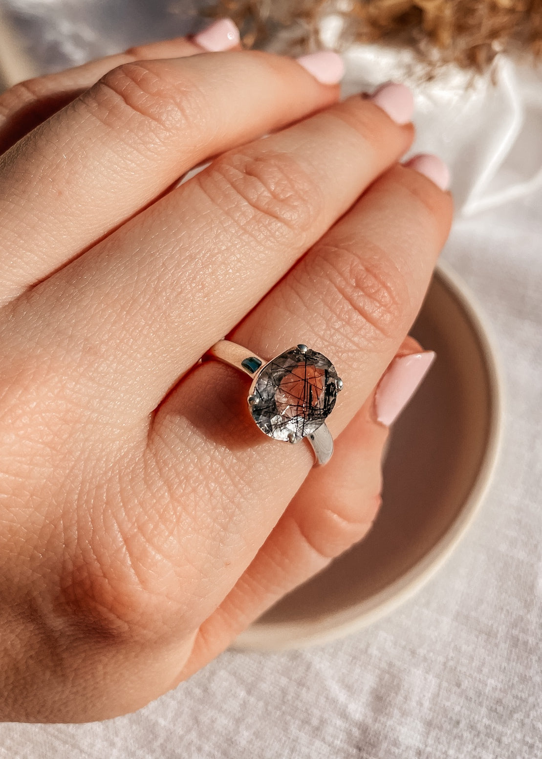 Black Tourmalinated Quartz Ring