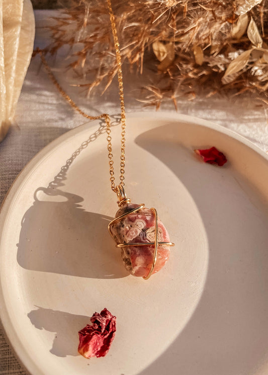 Rhodochrosite Wire Wrapped Necklace