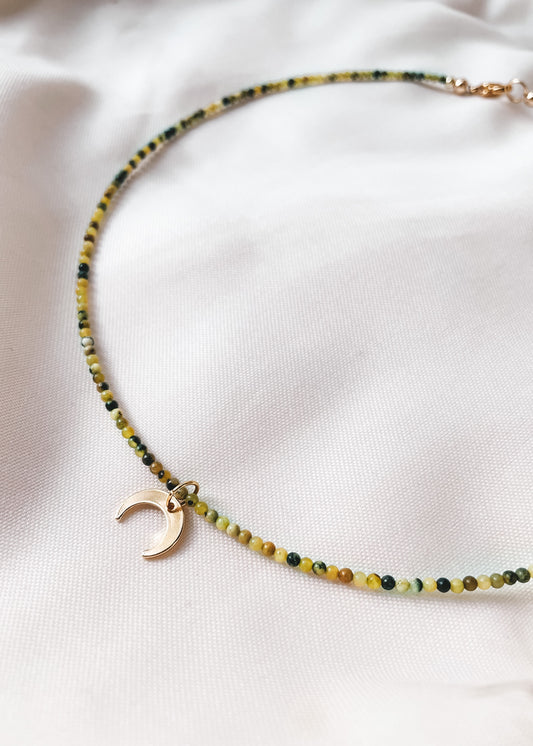 Serpentine Dainty Moon Necklace