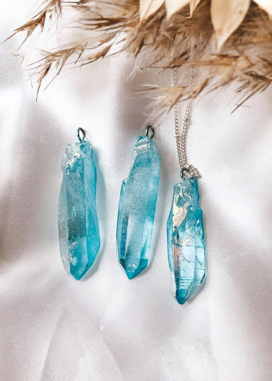 Raw Aqua Aura Pendant