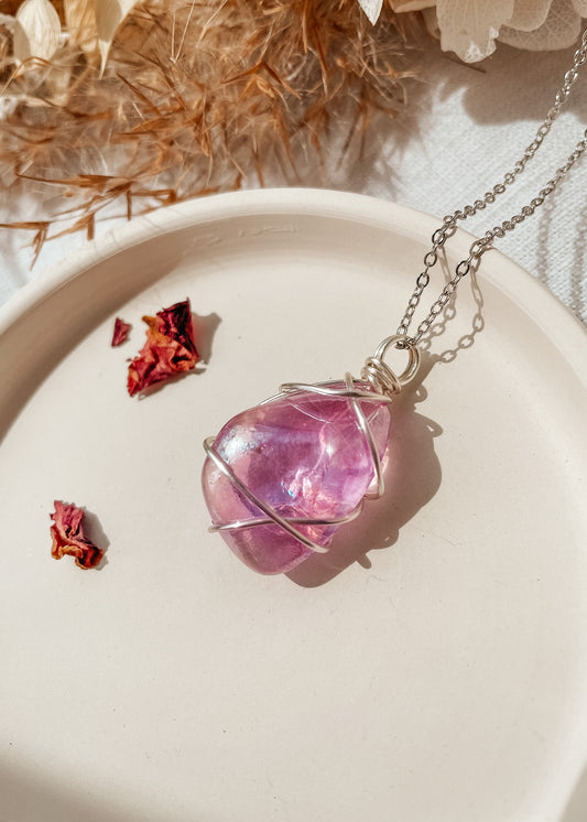 Amethyst Aura Wire Wrapped Necklace