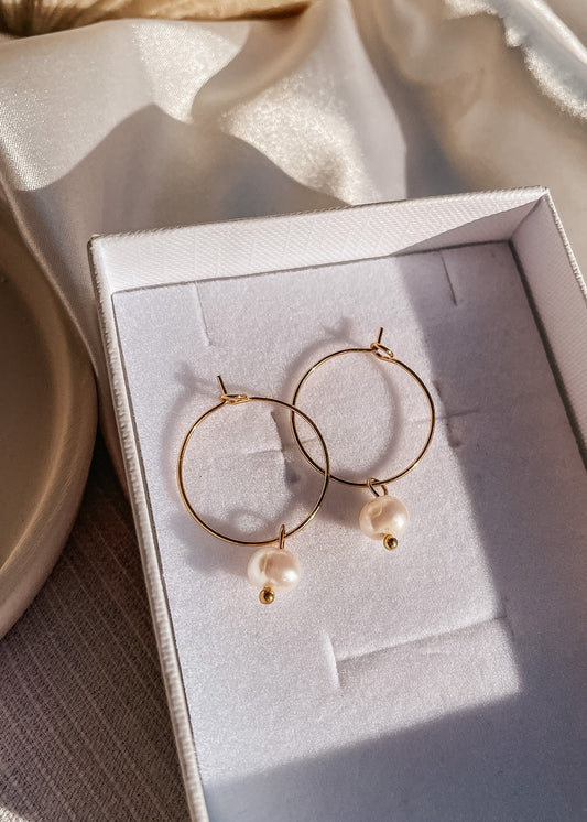 Gold Pearl Hoops